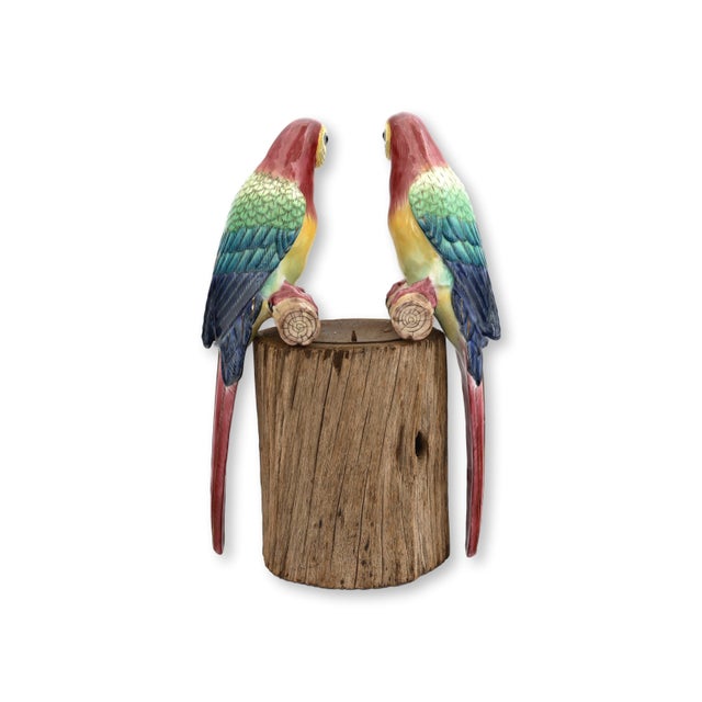 Wood Faience Parrot Candle / Planter Decor Set For Sale - Image 7 of 7