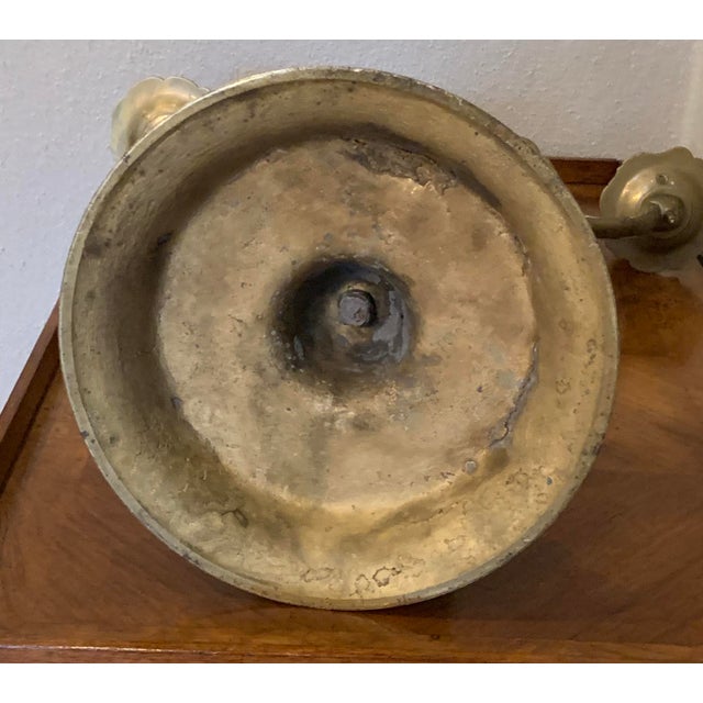 Antique Brass Candelabra Sabbath Judaica Europe 4 Light With Eagle Holding Swords - a Pair For Sale In San Antonio - Image 6 of 9