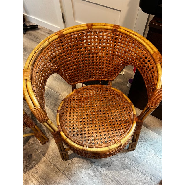 Mid-Century Bohemian Rattan & Wicker Barrel Chairs - A Pair For Sale In Dallas - Image 6 of 7
