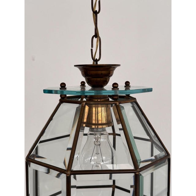 Italian Brass and Cut Glass Pendant Lamp, 1960s For Sale - Image 12 of 13