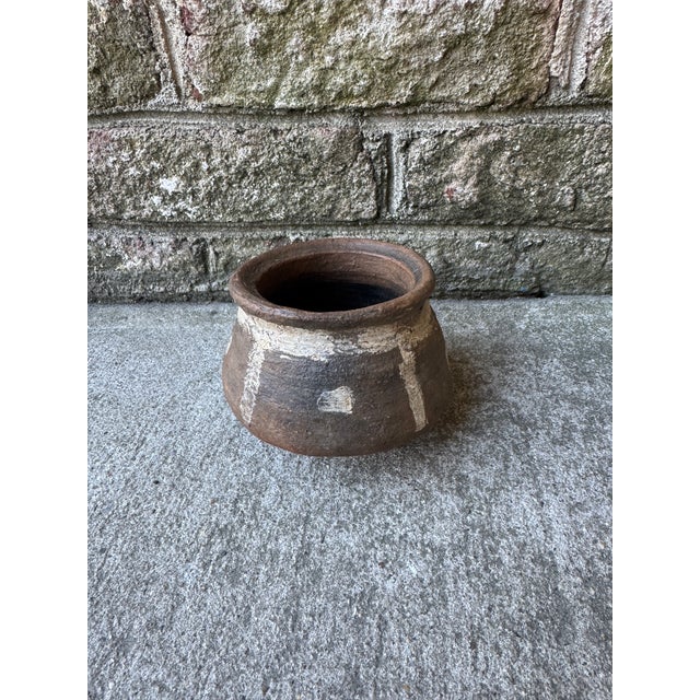 Small Vintage Rustic Indian Brown Clay Pot With Custom Metal Ring For Sale - Image 4 of 9