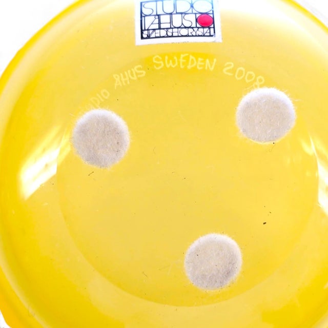 Yellow Art Glass Bowl with Flower Frog Insert from Studio Åhus, Sweden, 2008 For Sale - Image 6 of 9