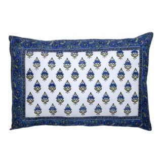 Birds on Vine-Blossom Blue Reversible Pillow Case For Sale