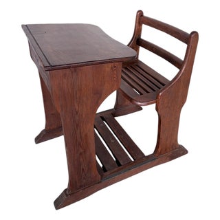 Antique Victorian School Desk with Bench and Storage For Sale