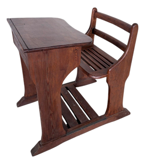 Antique Victorian School Desk with Bench and Storage