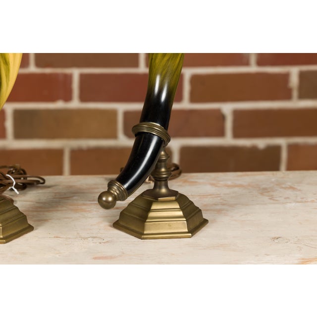 Chapman Manufacturing Company 1970s Chapman Faux Horn and Brass Table Lamps - a Pair For Sale - Image 4 of 12