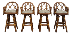 Vintage Rattan Swivel Bar Stools, Set of 4