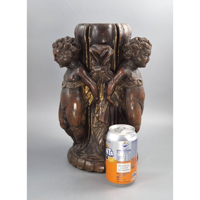 18th Century Baroque Italian Carved Walnut Torchiere Base with Three Putti For Sale - Image 11 of 16