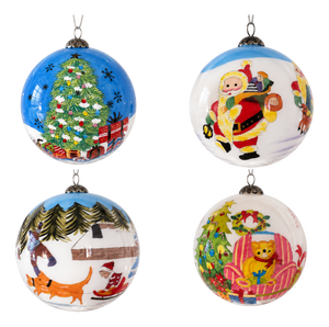 Hand-Painted Blown Glass Christmas Ornaments, Eastern Europe, 1950s, Set of 4