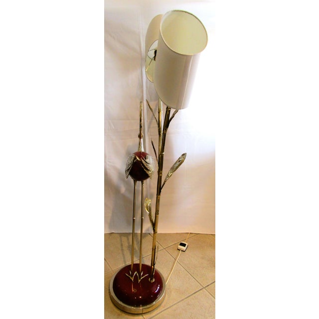 Rare Antonio Pavia Brass and Red Lacquered Wood Stork Floor Lamp Circa 1980s For Sale - Image 14 of 17