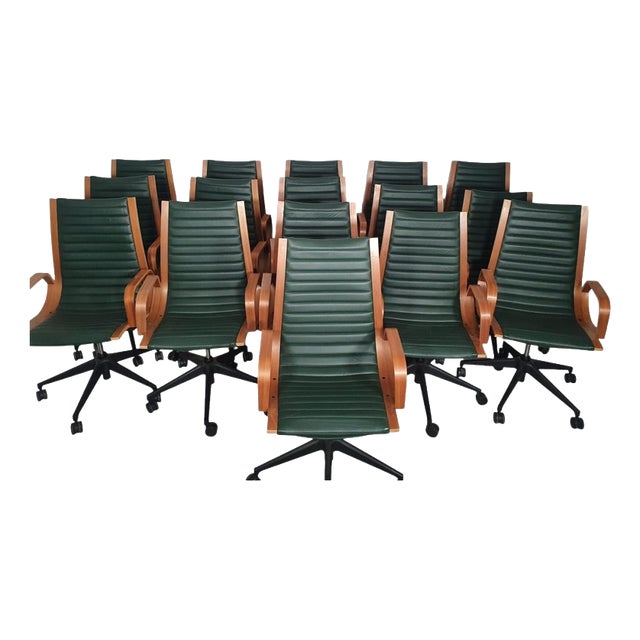 Ingmar Swivel Chair in Green Leather by Nein Kämper For Sale