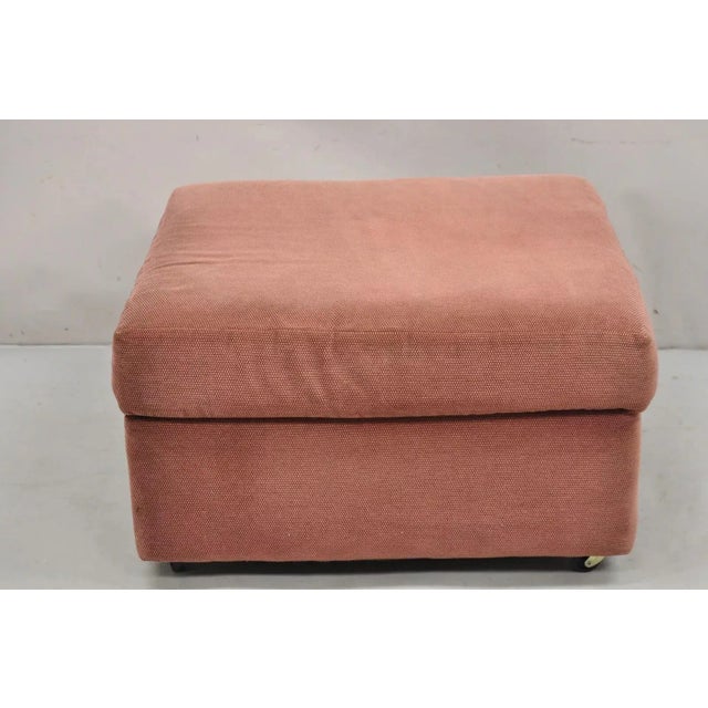 Late 20th Century Vintage Thayer Coggin Modern Upholstered Mauve Color Ottoman on Wheels For Sale - Image 11 of 11