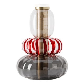 Glass and Carrera Marble Vase, Cristal, Red and Smoke - Playground by Oggetti For Sale