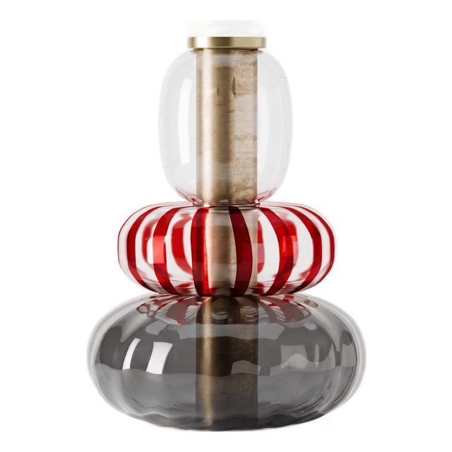 Glass and Carrera Marble Vase, Cristal, Red and Smoke - Playground by Oggetti For Sale