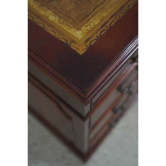 English Leather Top 3 Part Executive Partners Desk For Sale - Image 9 of 18