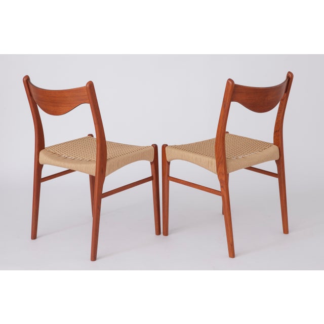 1970s Mid-Century Modern Danish Dining Chairs with Paper Cord Seats by Arne Wahl Iversen, 1960s, Set of 4 For Sale - Image 5 of 12