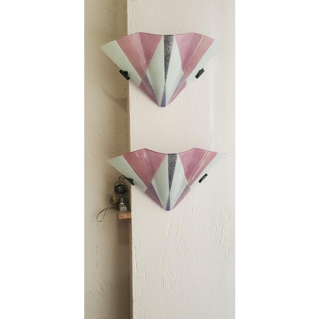 Art Deco Style Murano Glass Wall Lamps, 1970s, Set of 2 For Sale - Image 12 of 15