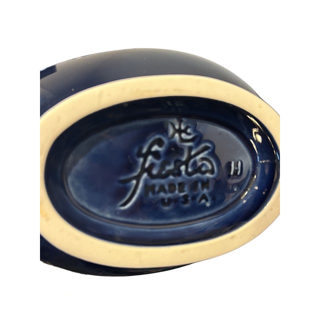 Vintage Cobalt Blue Fiestaware Gravy Boat – Homer Laughlin Fiesta Open Sauce Boat, Art Deco Concentric Ring Design For Sale - Image 9 of 9