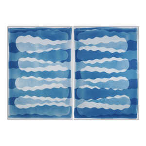 2026, Blue Monochrome Large Diptych of Abstract Shaky Shapes, Memphis Style Monotype Cyanotype on Watercolor Paper by Kind of Cyan