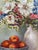 “Texas Table” Bluebonnets, Daisies and Peaches Still Life, Oil Painting, 12x16 Unframed. Hand painted by Artist Kristin...