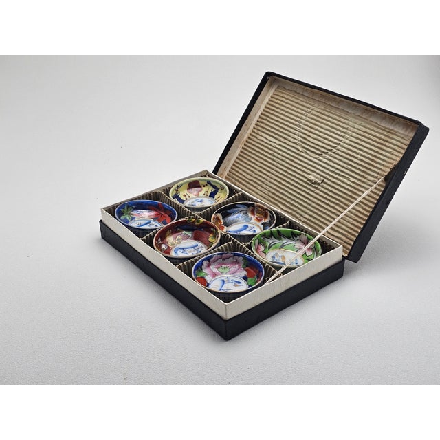 Glass 1920s Japanese Hand Painted Sake Set - Set of 6 For Sale - Image 7 of 13