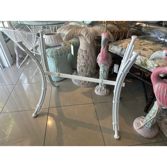 Vintage 1970s X base metal faux bamboo dining table, desk or console table base. Newly powder-coated in white gloss. Ready...