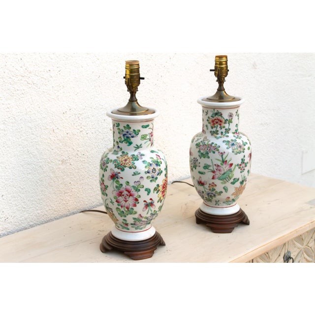 White Antique Peony Chinese Porcelain Lamp - Pair For Sale - Image 8 of 10
