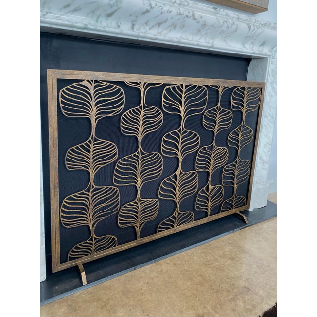 Tobacco Fig Leaf Fireplace Screen Iron For Sale - Image 9 of 12