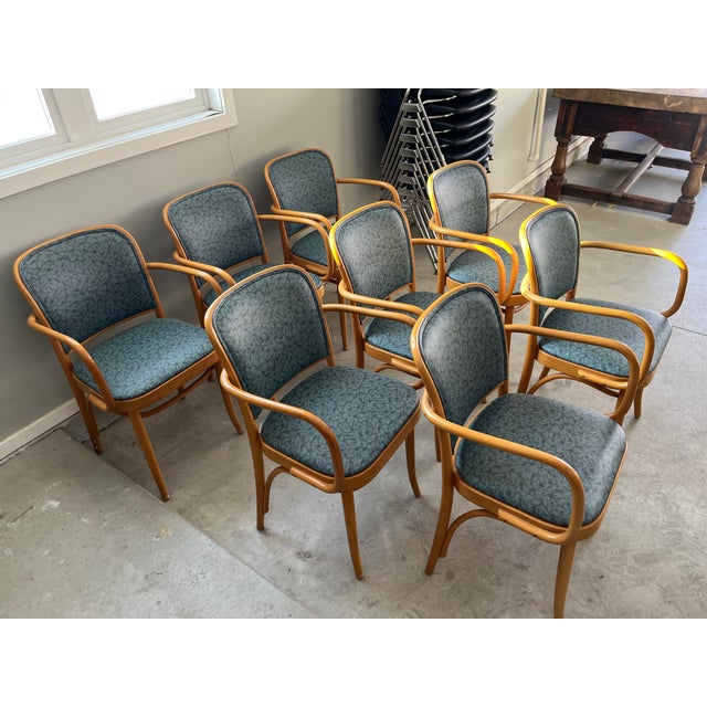 Josef Hoffmann Vintage Mid Century Modern Scandinavian Loewenstein Bentwood Arm Dining Chairs -Set of 8 For Sale - Image 4 of 10