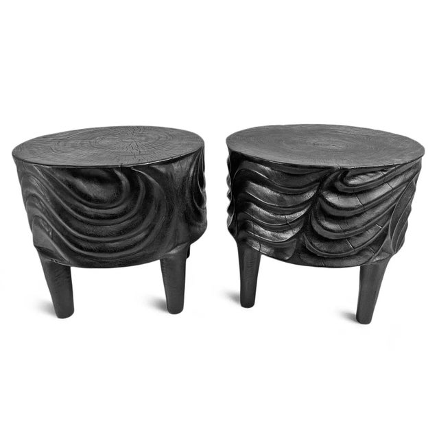 Wood Black Wave Cake Side Table / Stool For Sale - Image 7 of 10