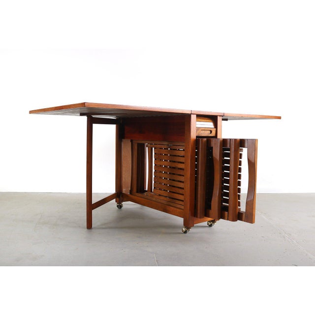 1960s Danish Modern Drop Leaf Hide a Way Table With 4 Folding Chairs - 5 Pieces For Sale In Orlando - Image 6 of 7