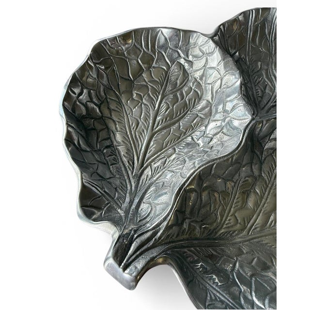 Vintage Cabbage Leaf Pewter Serving Dish Dish features three divided sections; each a separate cabbage leaf. Dish measures...