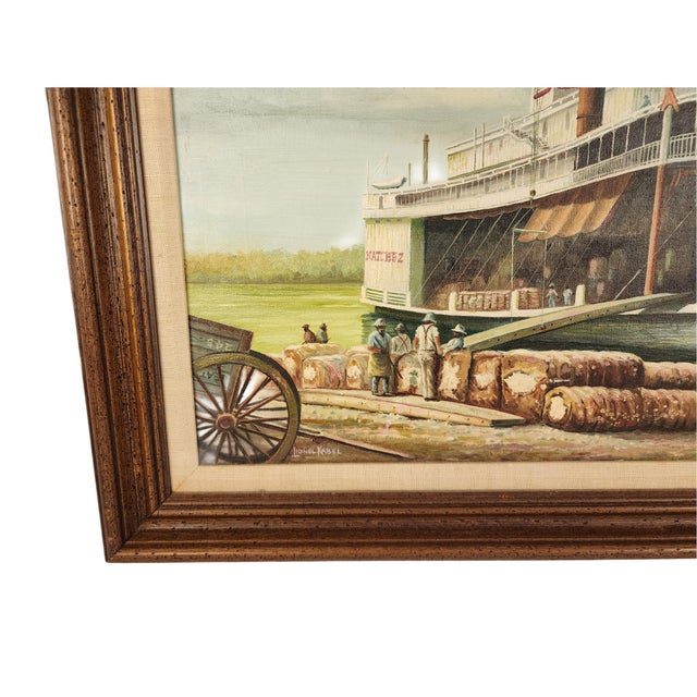 Victorian Signed Lionel Kabel Oil Painting “Natchez at Rest” | Original Mississippi Steamboat Oil Painting For Sale - Image 3 of 7