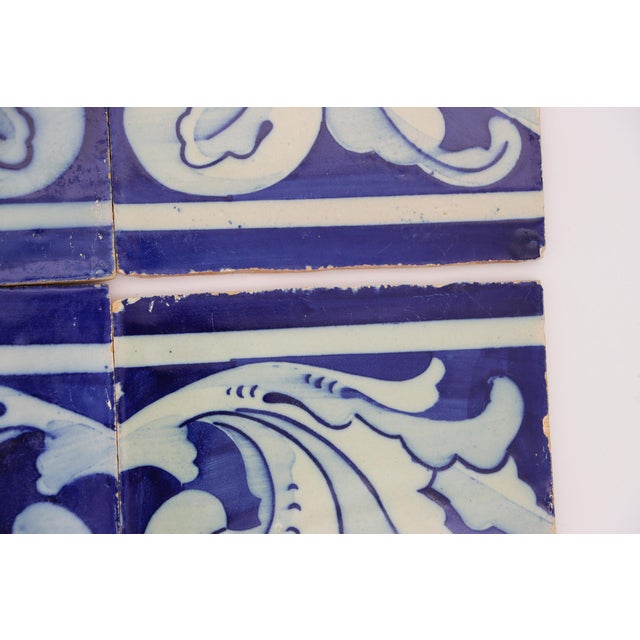 19th Century Set of Four Baroque Tiles Blue & White, Portuguese For Sale - Image 4 of 9