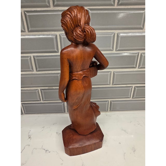 Mid-Century Balinese Art Deco Hardwood Harvest Maiden Sculpture by A. Fatimah For Sale - Image 4 of 12