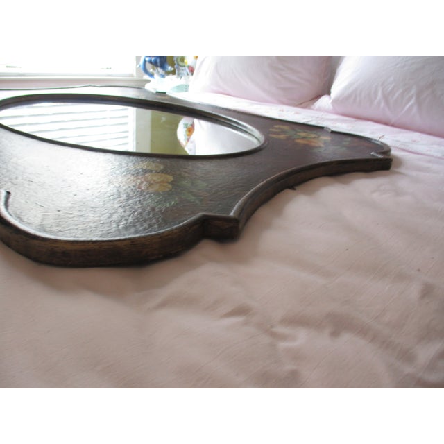 Vintage French Country Ornate Hand Painted Wood With Flower Design Mirror For Sale - Image 13 of 15