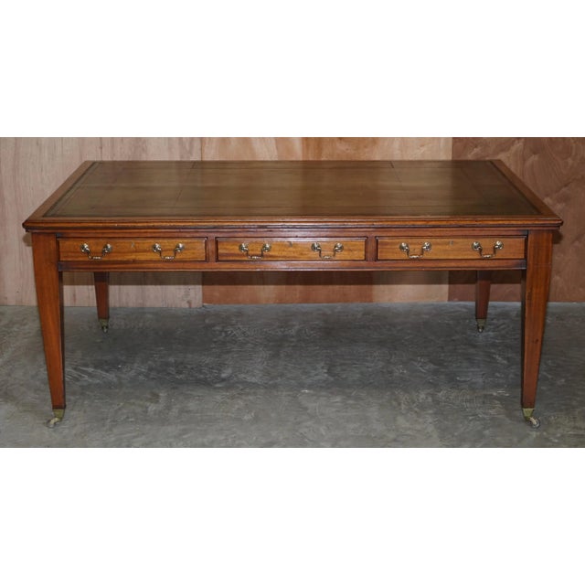 Double Sided Victorian Green Leather & Hardwood Dining Table, 1880s For Sale - Image 14 of 18