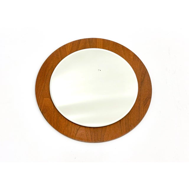 Wood Mid-Century Wall Round Mirror in Teak, 1970s For Sale - Image 7 of 7