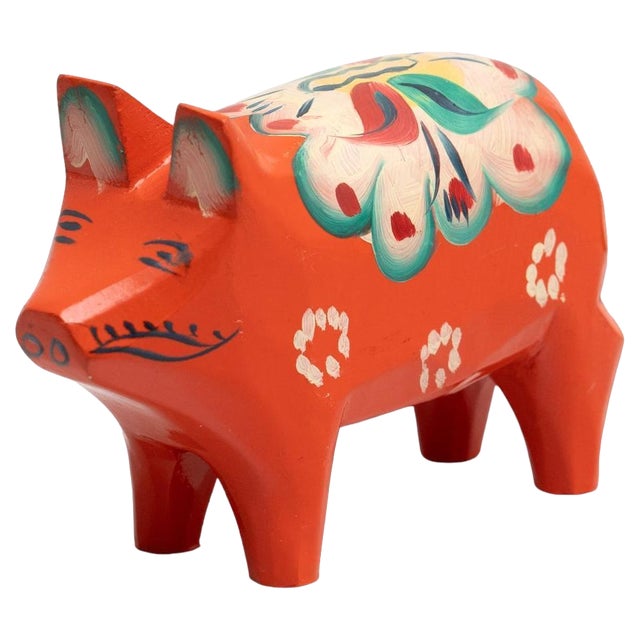 Swedish Folk Wooden Dala Pig Toy, 1960s For Sale