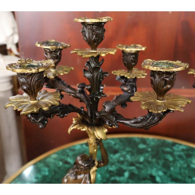 Metal Pair of 19th Century French Napoleon III Bronze Figural Candelabras For Sale - Image 7 of 18