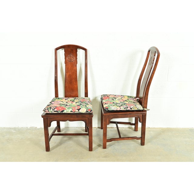 Wood Henredon Hollywood Regency Chinoiserie Sculpted Mahogany Dining Chairs, Set of Twelve For Sale - Image 7 of 18