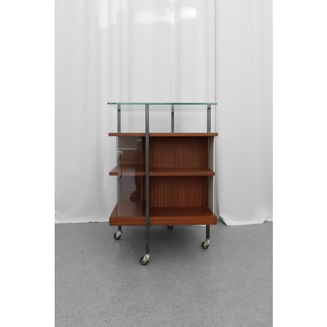 1950s Mid-Century Wood and Metal Serving Trolley with Glass Top, 1950s For Sale - Image 5 of 6