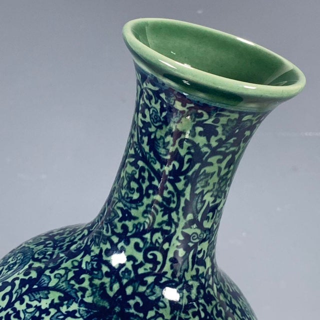 Chinese Vintage Chinese Celadon Ground Blue & White "Lotus Scroll" Vase, Yongzheng Mark For Sale - Image 3 of 9