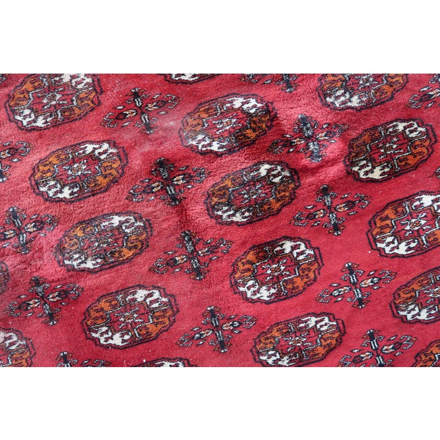 Red 1960s, Handmade Vintage Turkmen Ersari Rug 4.2' X 4.6' For Sale - Image 8 of 16