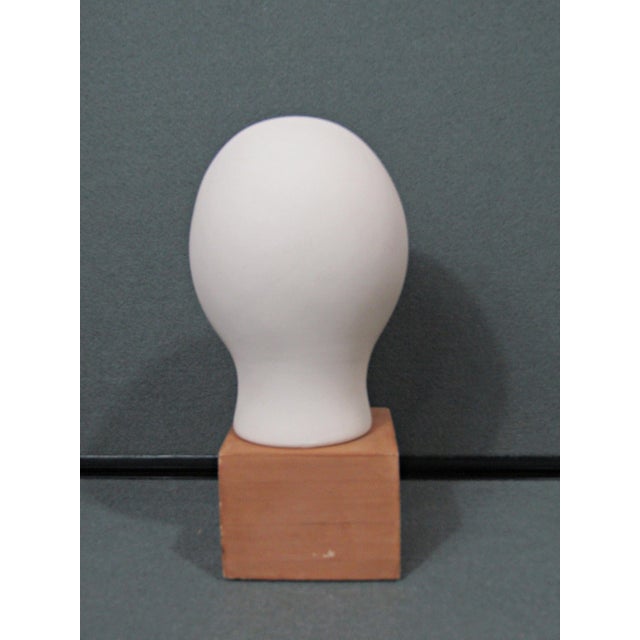 Wood Cycladic-Style Modernist Bisque Ceramic Head Sculpture on Wooden Base For Sale - Image 7 of 10