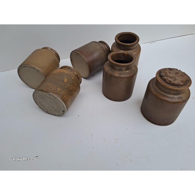 Vintage French Stoneware Mustard Pots by Armand Bizouard, 1950s, Set of 6 For Sale - Image 4 of 5