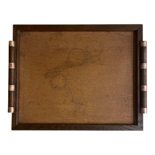 Arts and Crafts Wood and Copper Serving Tray For Sale