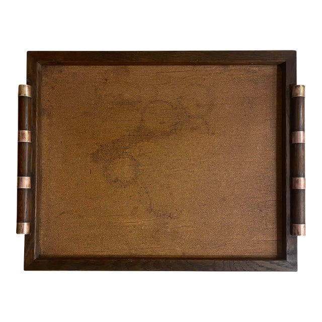 Arts and Crafts Wood and Copper Serving Tray For Sale