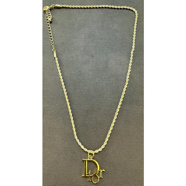 Authentic Christian DIOR Repurposed Charm Pendant Necklace Logo Gold For Sale - Image 14 of 18