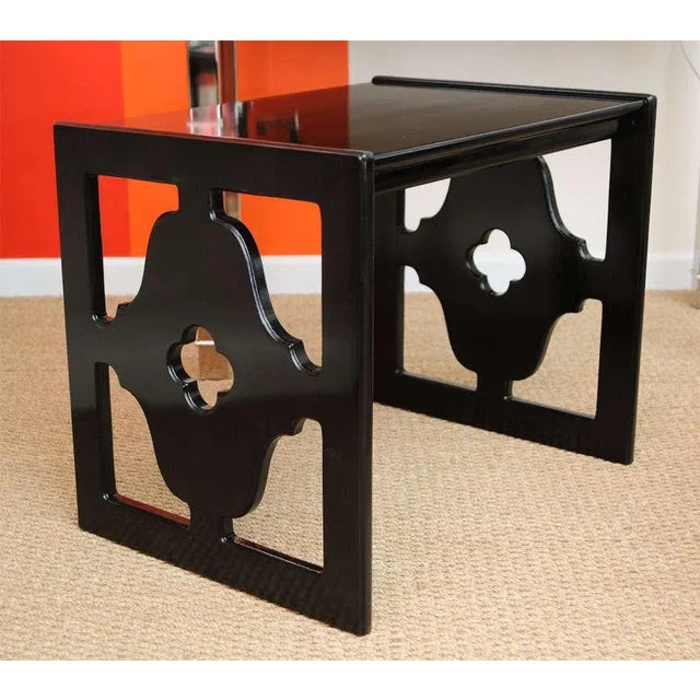 Vintage Ebonized Cut Out Wood Nesting Tables Set of 3 60's For Sale - Image 4 of 11